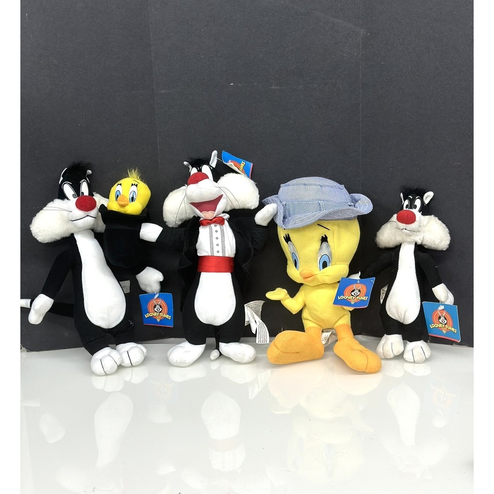 Set of 4 Sylvester Cat and Tweety Bird Magician 9" Toy Looney Tunes 1997 VINTAGE